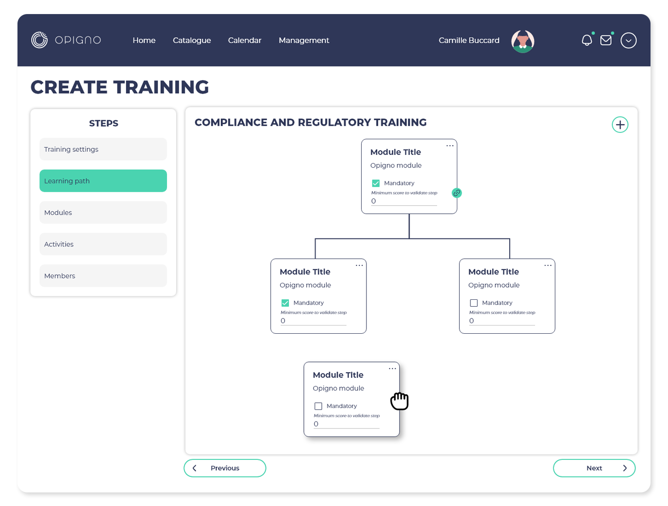 Interface du parcours de d'apprentissage