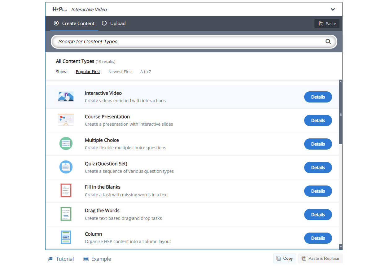 liste des activités h5p lms